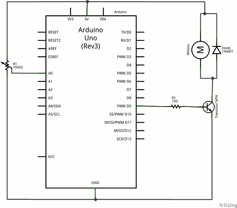 Schema di motore DC con transistor